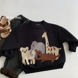 Mabao Children's Sweater 2025 Winter Boys Cute Animal Pullover New Children's Clothing Easiest for Match Sweater Top