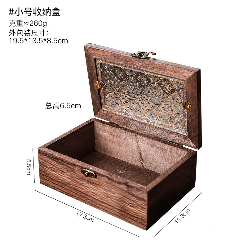 ヨーロッパのレトロな木製ベゴニアの花ガラス収納ボックス装飾品デスクトップ整理フリップ木箱化粧テーブル装飾ボックス|undefined