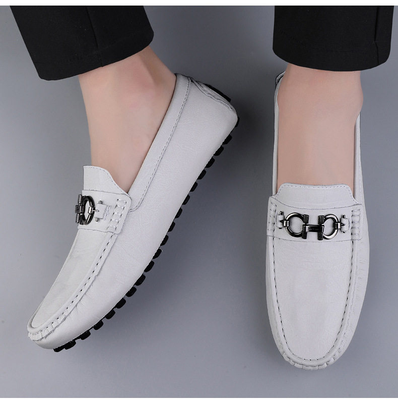 Giày lười nam da bò họa tiết vân cá sấu, đế bệt, cổ thấp, form rộng — 8080 màu xanh lam, 8080 màu đen, 8335 Màu nâu, 8335 màu đen chi tiết 23
