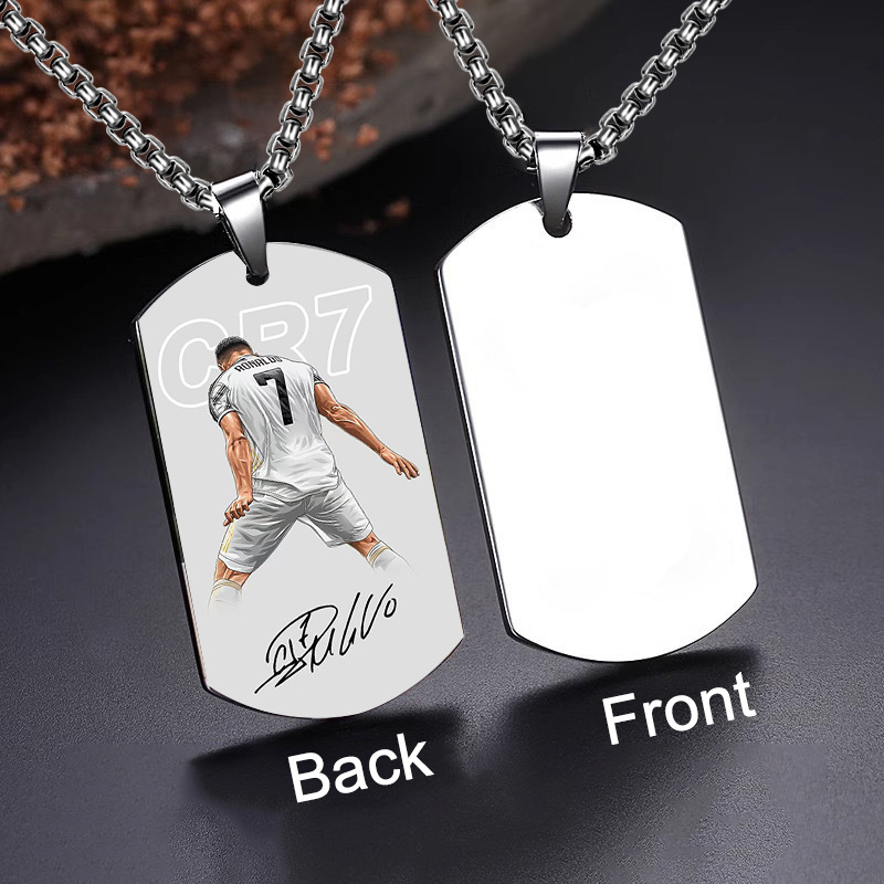 Venta caliente transfronteriza europea y americana, accesorios de acero inoxidable, deportes competitivos, estrella del fútbol, collar militar impreso en color Ronaldo R7