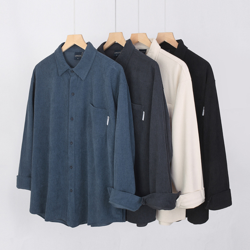 280G Heavy Corduroy Shirt Long Sleeve Men's Spring and Autumn Loose Simple Casual Lapel Shirt Coat Trendy Top