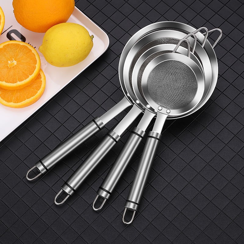 Fuga de malla de acero inoxidable 304 Jugo doméstico Leche de soja Filtro cifrado Filtro tamiz Cocina olla caliente Filtro de aceite Cuchara con colador de rejilla de aceite