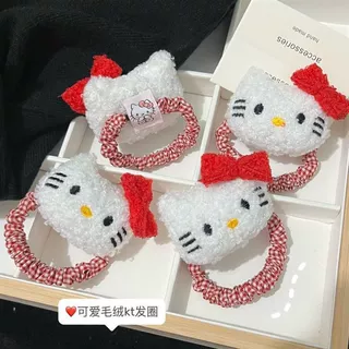 可爱毛绒公仔猫咪格子小肠圈发圈可爱女孩风马尾发绳发饰批发新款