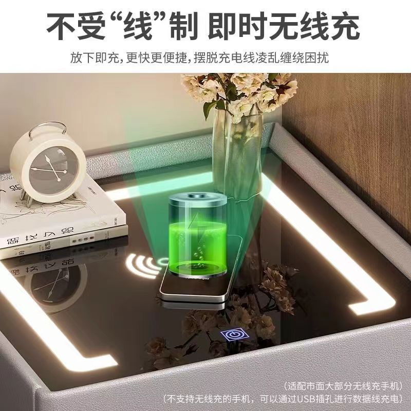 Coche de cabecera inteligente de dormitorio lujoso caja fuerte multifuncional con lámpara de carga inalámbrica al lado de la cama armario de almacenamiento