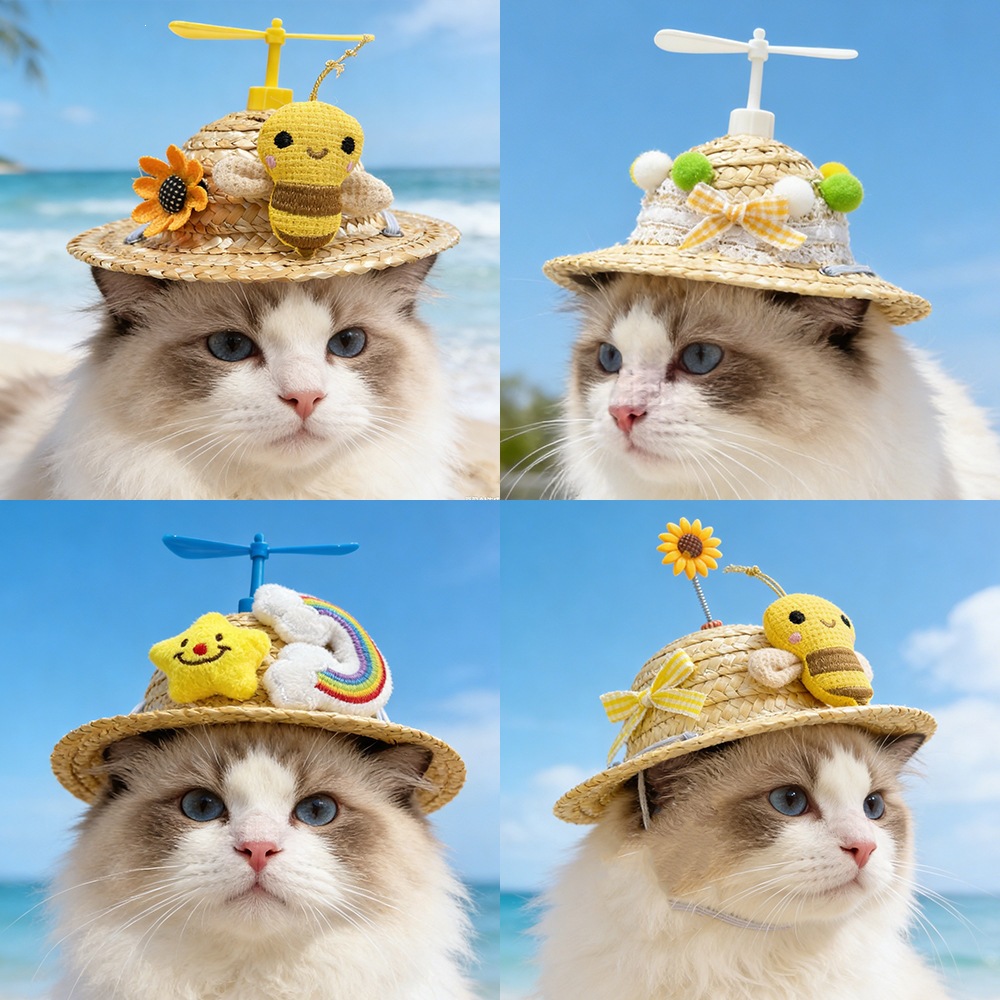 Pet Dog Hats, Cute Accessories for Small Cats and Dogs, Sunshade Bamboo Dragonfly Woven Straw Hat, Special Price Pet Straw Hat