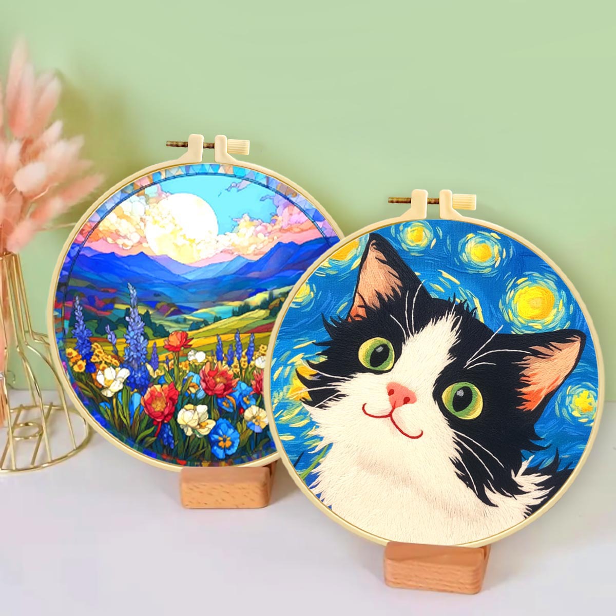 Mona Lisa real bordado cruzado animal con flores lindos pequeños bordados cruzados minimalistas auto bordado novato