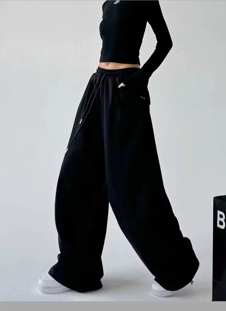 П Solid spring casual trousers, drawstring, loose fit