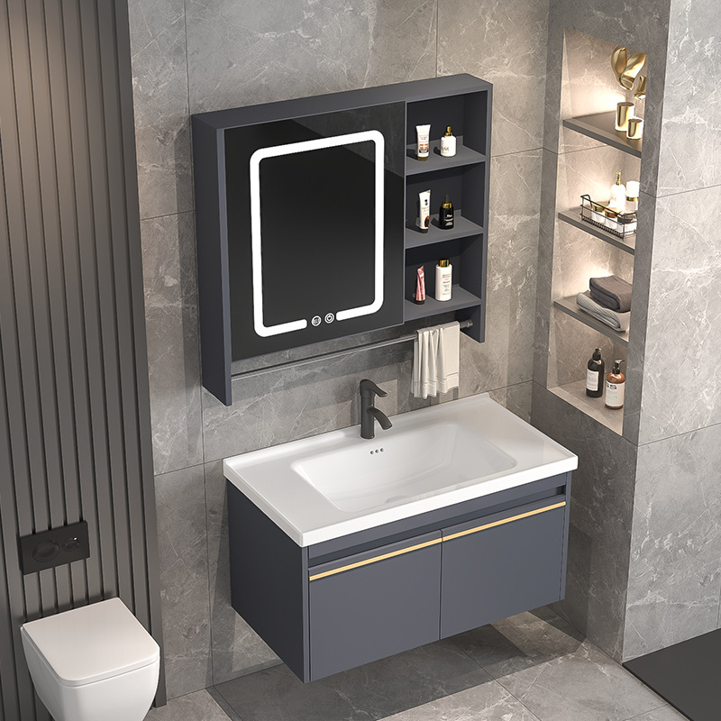 Combinación de gabinete de baño inteligente lavabo de baño de madera maciza lavabo moderno simple lavabo integrado lavabo de cerámica