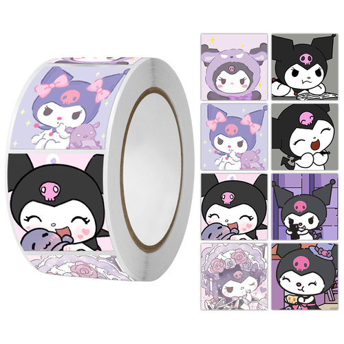 Cartoon Kuromi Expression Pack Square Sealing Sticker Coated Paper Tape Self-Adhesive Cute Sanrio Sticker