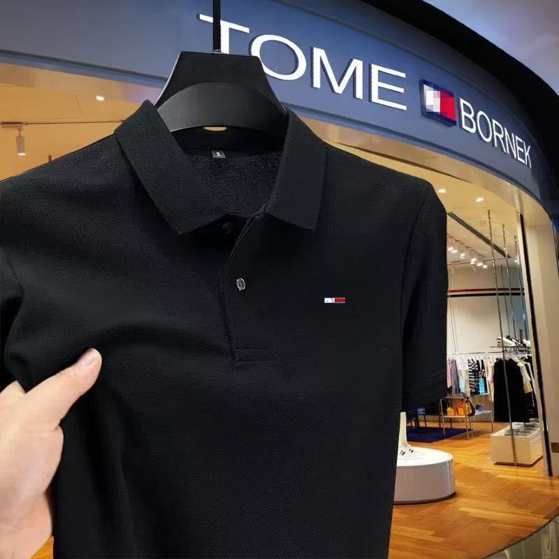 [Counter Genuine] Tommy Pure Cotton Summer Men's Short-Sleeved Solid Color T-Shirt High-End Casual Polo Shirt Easiest for Match Style
