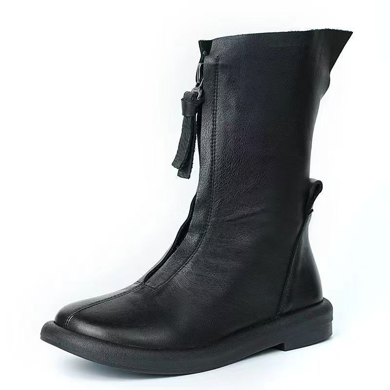 2025 New Retro Front Zipper Autumn and Winter New Single Boots Long Boots Women's High-Top Boots Soft-Soled Leather Boots Flats-Soled Boots 2025 New Retro Front Zipper Autumn and Winter New Single Boots Long Boots Women's High-Top Boots Soft-Soled Leather Boots Flats-Soled Boots