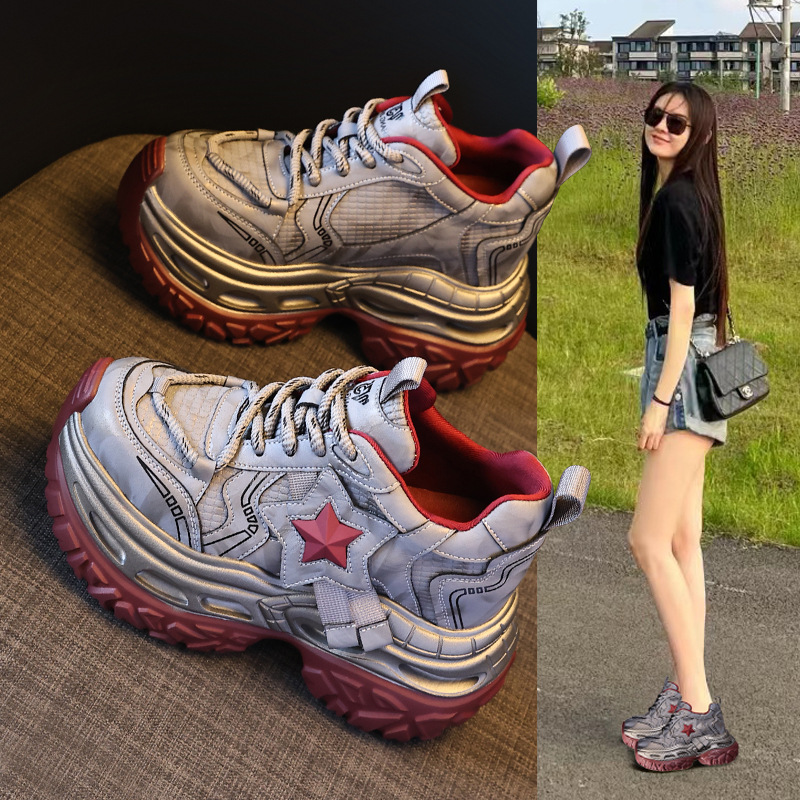Giày sneaker chunky đế dày tăng chiều cao nữ, đế 9cm — đen
