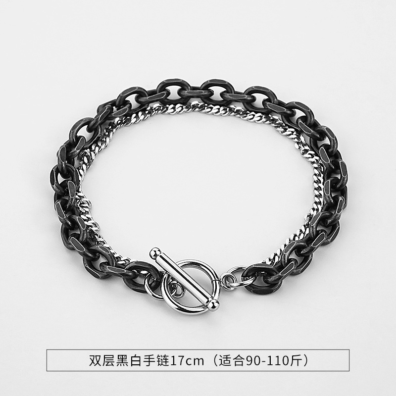 Double layer black and white bracelet 17cm (sectioned style)