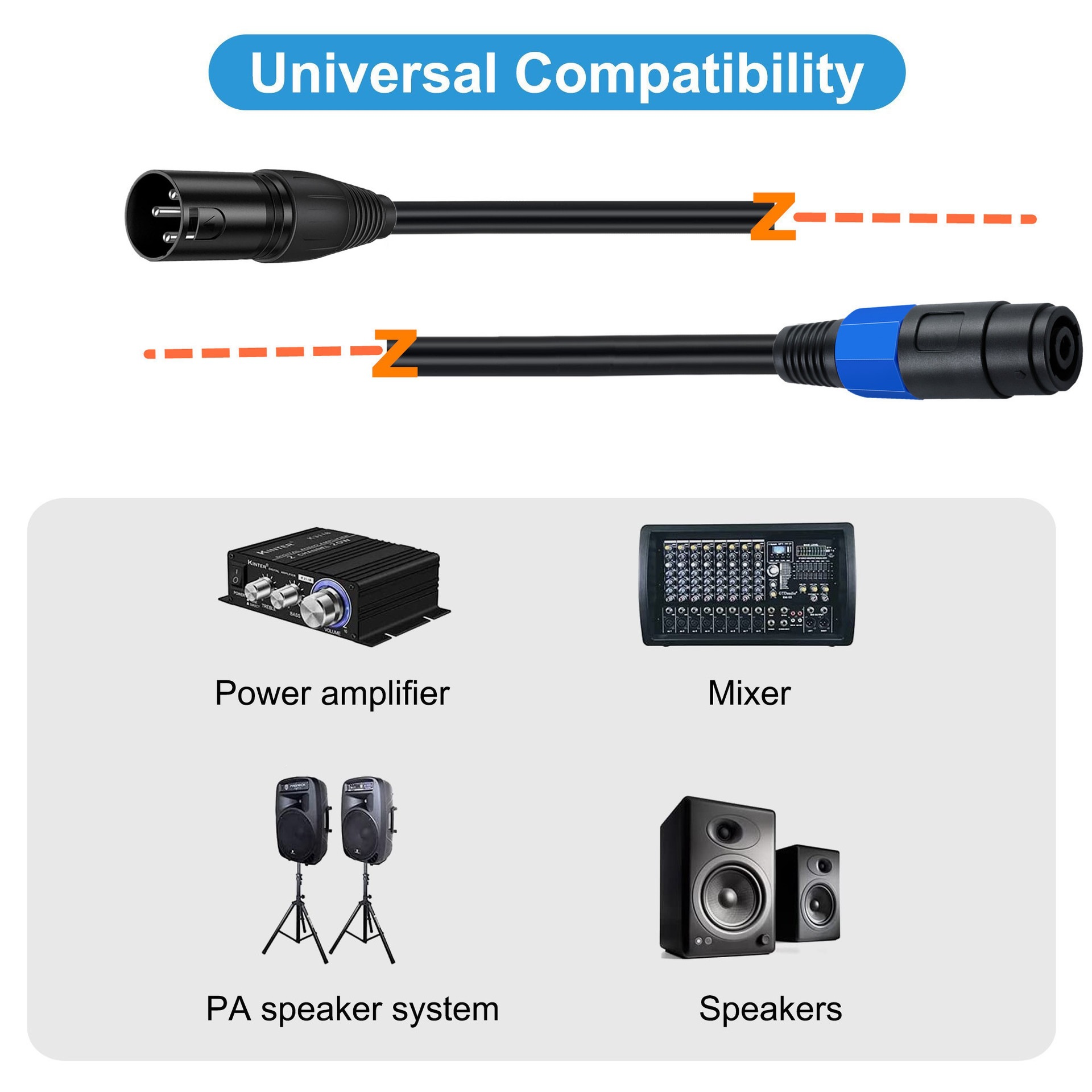SpeakOn母转XLR公/母连接线Pro DJ PA Gig舞台扬声器麦克风3针3P