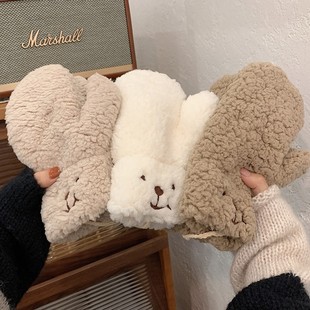 Warm Gloves Women's fleece-lined Autumn and Winter Outdoor Cycling Lamb Velvet Thickened Windproof Touch Screen Plush Flip Gloves