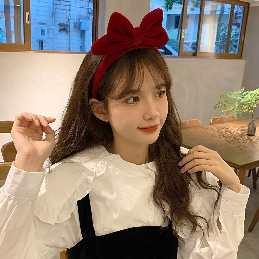 Vinho de Navidad transfronterizo de seda roja de arco de arco de cabello de invierno de alto nivel de atmósfera de invierno sensación de tocado retro adorable adornamiento de cabello rojo de red