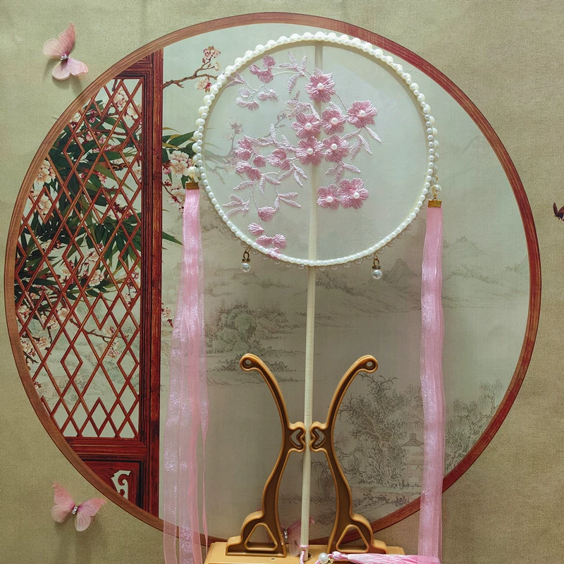 Прямая поставка с фабрики детская антикварная вышивка круглый веер с длинной ручкой вышивка круглый веер костюм ханьфу для выступлений фото реквизит