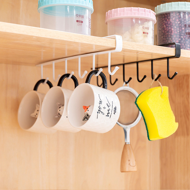 Creative Iron Cabinet Invisible Nail-Free Hanger Kitchen Hole-Free Metal Six-in-a-Row Storage Hook Organizing Rack