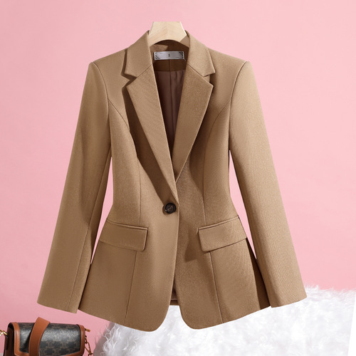 Women's Spring and Autumn New Gray Suit Jacket, Slim-Fitting Blazer with High-End Style, Trendy Little Black Dress Inspired Top
