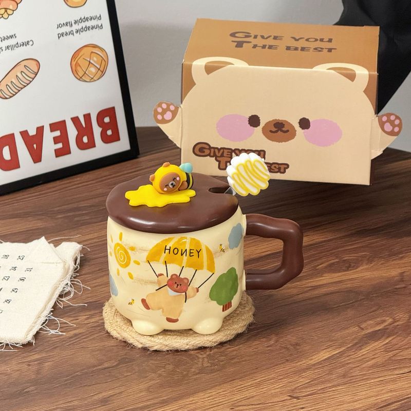 少女心高颜值生日礼物可爱小熊水杯送男女朋友姐妹情侣陶瓷带盖勺|undefined