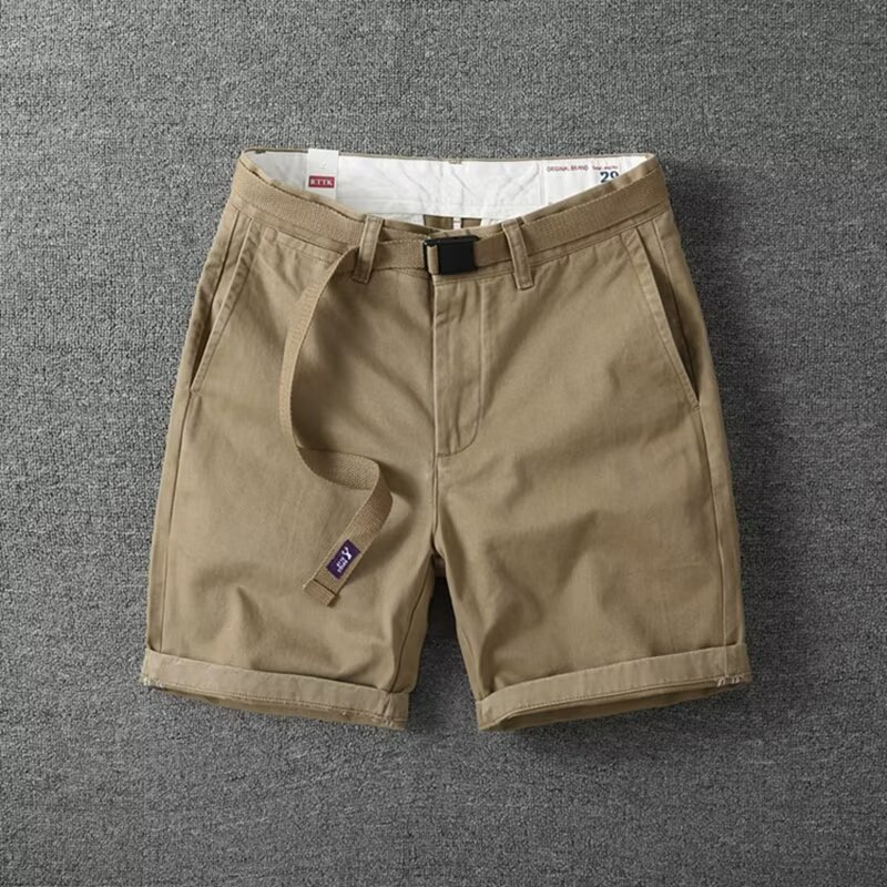 American Retro Summer Straight White Khaki Cargo Shorts Men's Casual Loose Straight Four-Quarter Pants Cross-Border