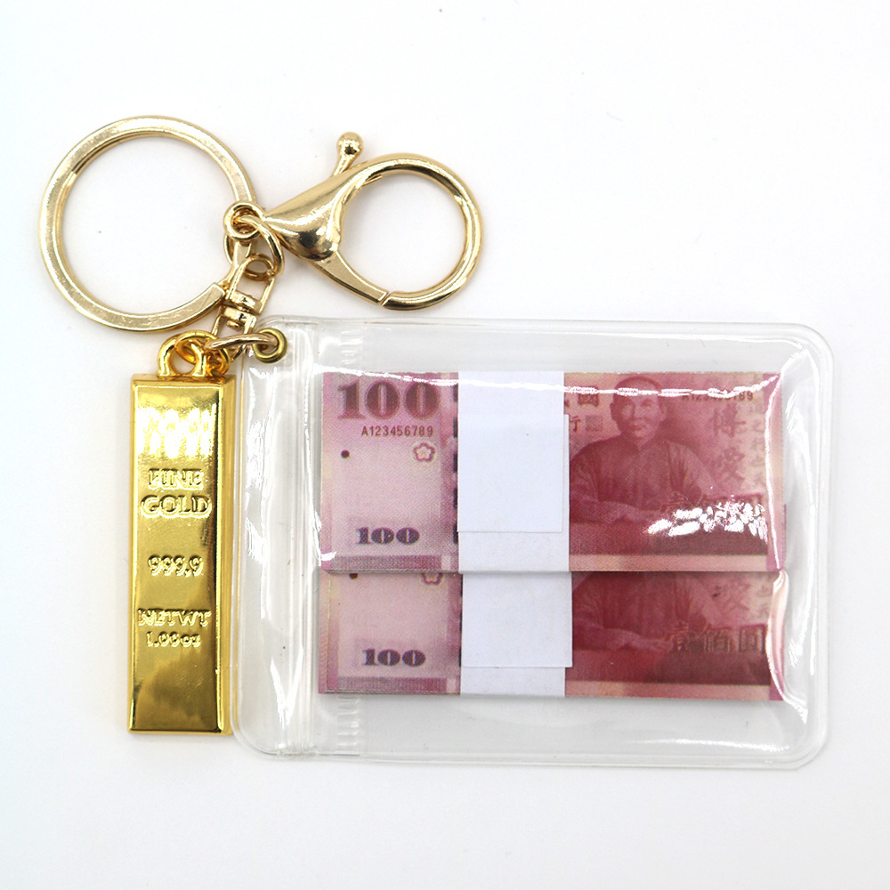 Simulación de dólar de Taiwán, dólar estadounidense, libra, won coreano, moneda indonesia, llavero, colgante de billetes de papel, medalla de oro, colgante de barra de oro, máquina de bebé