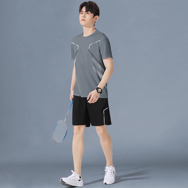 Summer Loose and Thin Style with Casual Shorts and T-Shirt Trendy Brand Mesh Short-Sleeved Sports Suit Men's Ice Silk Set