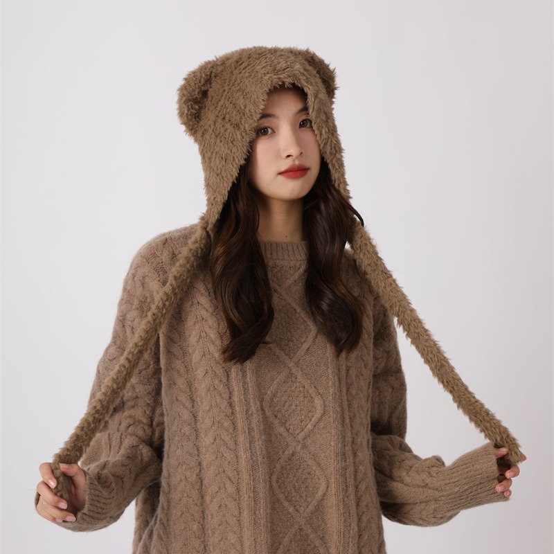 Φθινόπωρο και Χειμώνας Χαριτωμένη Μικρή Αρκούδα Λούτρινη Προστασία Αυτιών για Παιδική Κορεατική Έκδοση Ευέλικτη Ζεστασιά Διπλή Μπάλα Μαλλιών_voghion.com