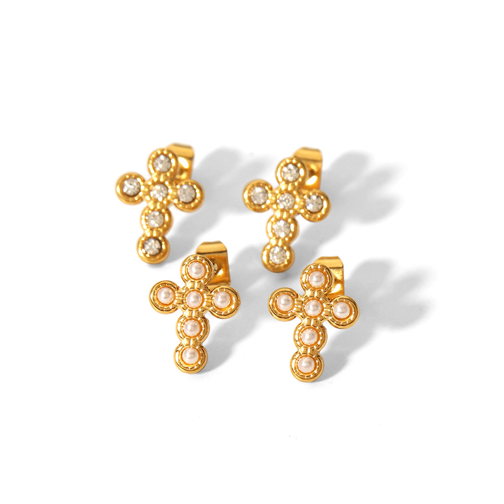 Ear Studs Classification 1 Pair Simple Style Commute Cross Moon Plating 304 Stainless Steel Ear Studs