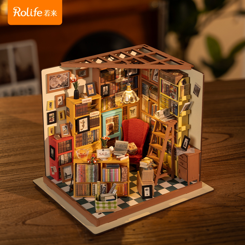 Rollife Ruo Lai Sam Bookstore briy casa hecha a mano casa arte casa escena en miniatura modelo de casa regalo de cumpleaños