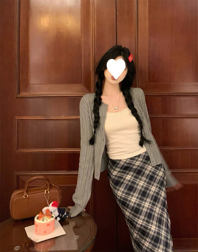 Plus Size Women's Straight Leg Pencil Skirt Set with Blouse - Vintage Blue Striped Long Skirt