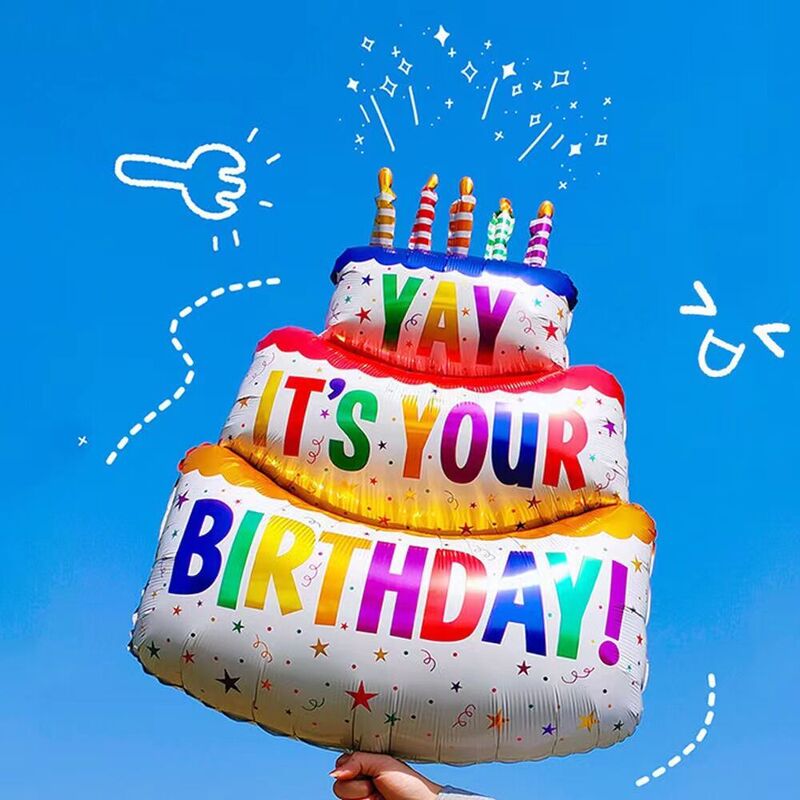 Three-Layer Birthday Cake Balloon Colorfulful Candle Aluminum Film Ins Birthday Party Photo Kidsren's Decoration Scene Layout