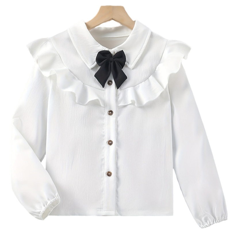 Camisas de niñas 2024 primavera comercio exterior nuevo estilo camisa de arco de ropa de estilo extranjero traje de niños camisa blanca base