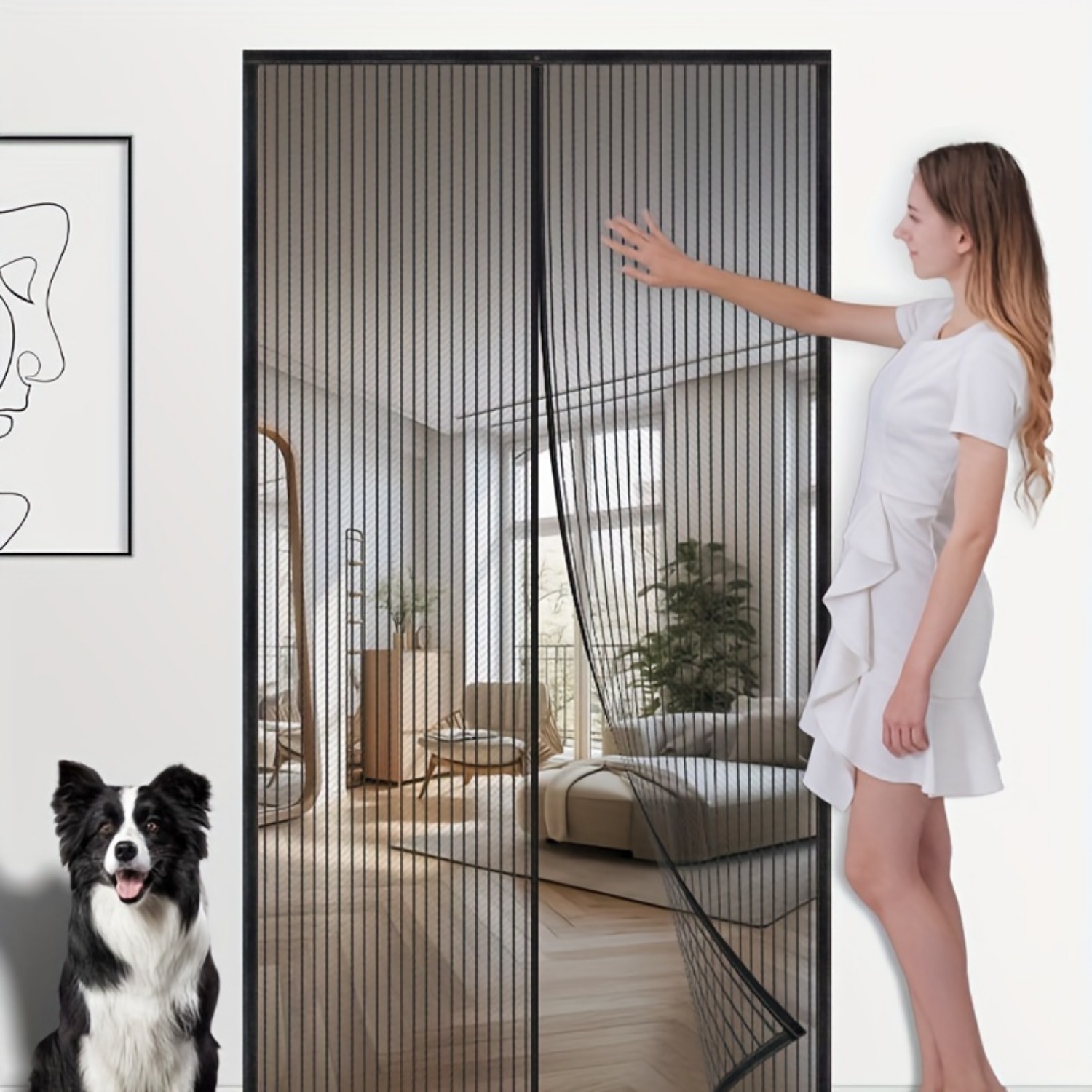 金刚纱魔术贴磁吸纱帘涤纶网纱隔断防蚊虫门帘免打孔自装软纱条纹