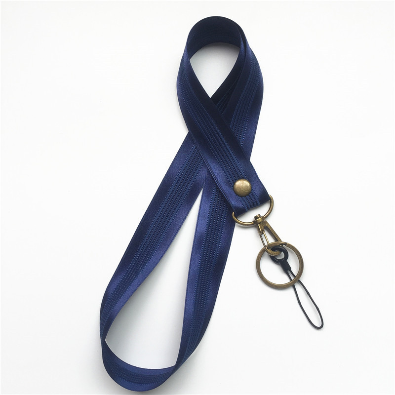 사파이어 블루 와이드 실크 청동 매달려 버클 긴 로프