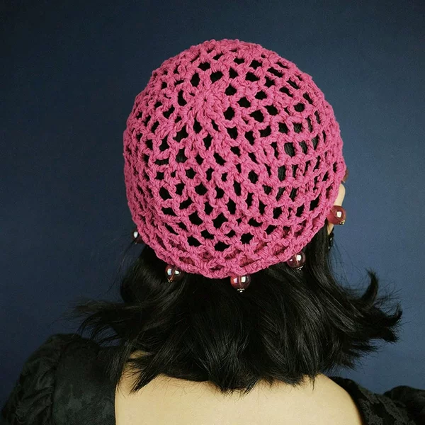 Cross-border pure handmade crochet headscarf women's 2024 new sweet ins French hair net hollow knitted hair band headband
