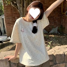 刺绣猫咪宽松T恤女夏季甜妹小碎花休闲韩系可爱印花短袖上衣潮i星