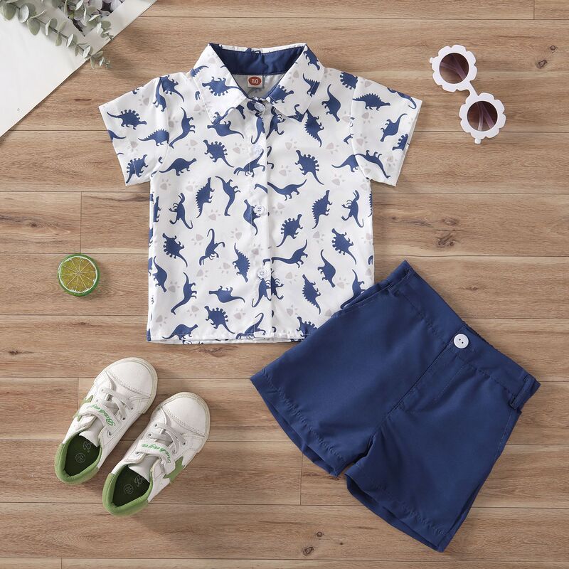 Foreign Trade Children's Coconut Leaf Shirt suit Short-sleeved Shorts Summer Beach Outdoor Full Printed Leaves Casual suit