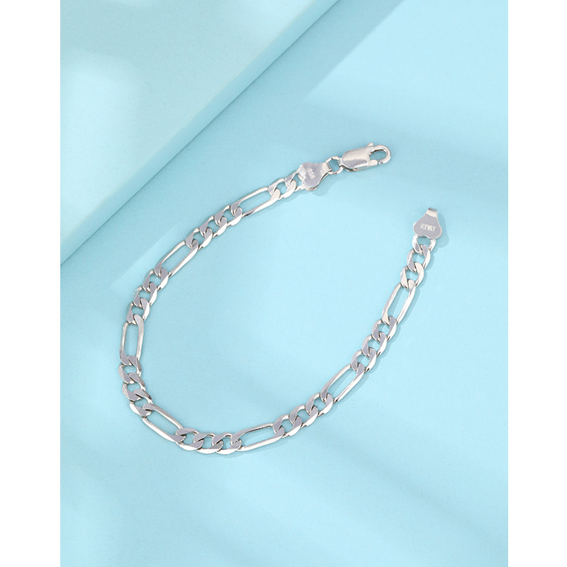 Pulseras de plata esterlina 925 Figaro para hombres y mujeres de 5 mm de automóviles Ping Zi cadena madre 3 + 1 Europa y América explotó transfronterizas joyas de hip hop