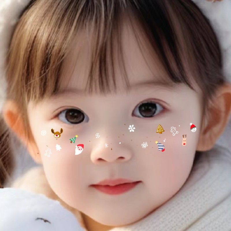 Christmas Cute Face Stickers Christmas Elements Snowflake Electrocardiogram Creative Makeup Snowflake Santa Face Makeup