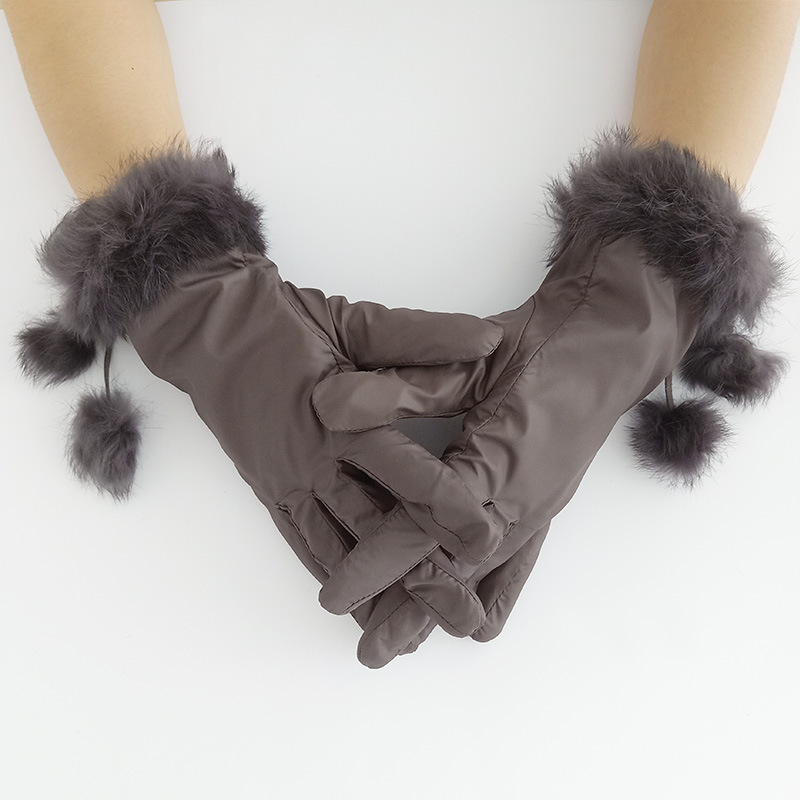 韩版轻薄冬季灰色保暖羽绒布手套女现货分指手套单色手套现货批发