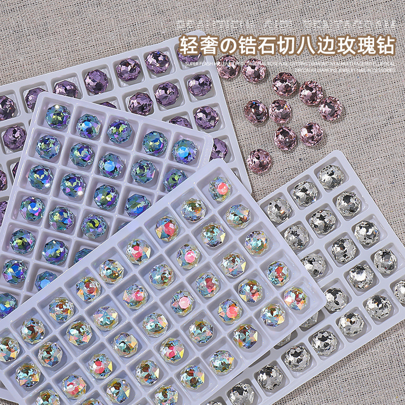 Nuevo multi-sección elíptica zircon K9 joyas de diamante ultra brillante milenio de ocho lados rosa manicura taladro accesorios de uñas