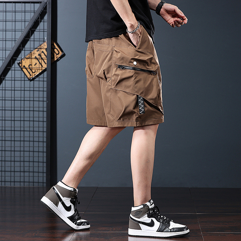 Summer Ice Silk Thin American Work Shorts Men's Quick-Drying Loose Straight Multi-Pocket Casual Outdoor Five-Point Pants Men