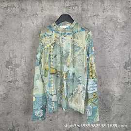 正确版本AC家25FW新款蕾丝3D打印印花雪纺防晒圆领长袖T恤时尚INS