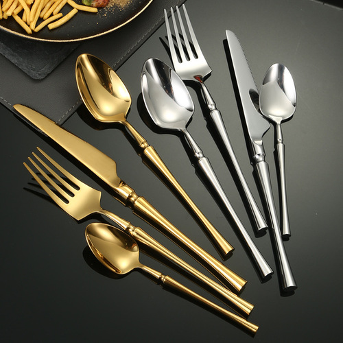 Cross-border thick 304 small waist stainless steel tableware Western steak knife, fork and spoon set gold mirror hotel