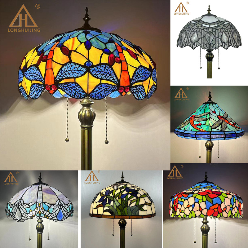 Huijing Tiffany 16-inch dragonfly pattern style bedroom living room study decoration warm retro style floor lamp Huijing Tiffany 16-inch dragonfly pattern style bedroom living room study decoration warm retro style floor lamp