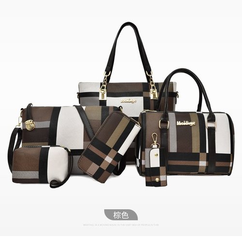 New checkered six-piece set mother and child tote bag, color-blocked trendy women's shoulder handbag, cross-border dropshipping worldwide