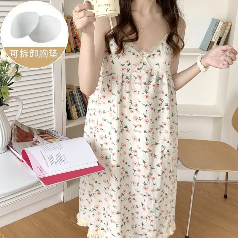 2024 pijama de cabina de verano niña con cojín de pecho pijama de dibujos animados de verano dulce estudiante lindo cuello en V ropa de hogar