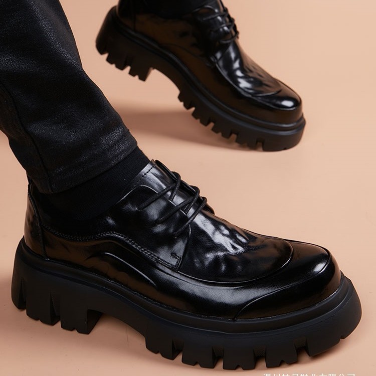 Men's Leather Shoes 2025 New Spring British Style Thick-Soled Height-Increasing Casual Men's Genuine Leather Business Formal Derby Shoes