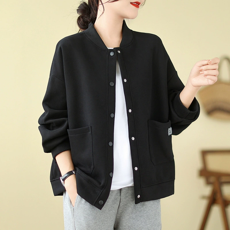 Baseball jacket oversize round-collar sweatshirt, autumn leisure plus size